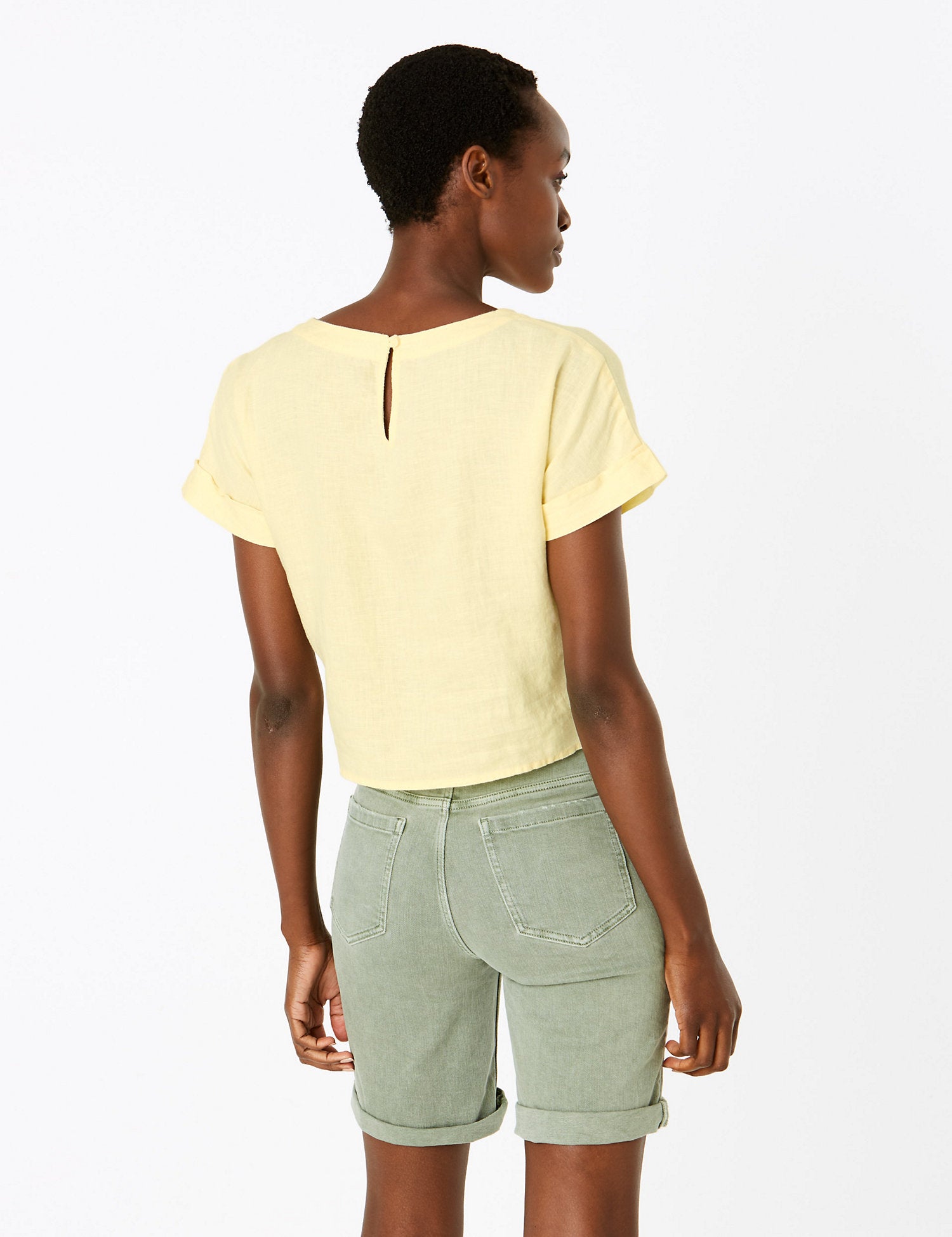 Pure Linen Tie Front Short Sleeve Blouse