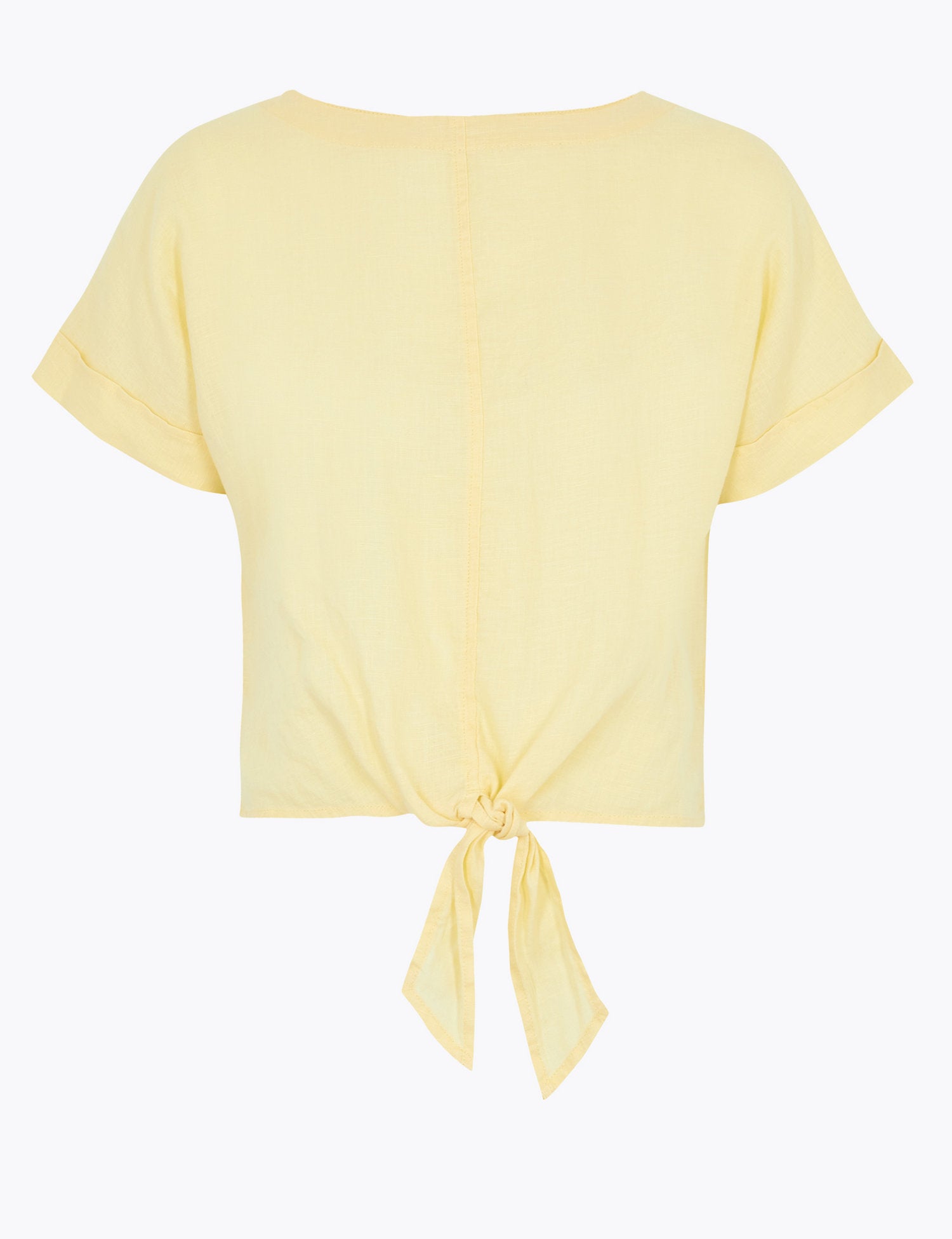 Pure Linen Tie Front Short Sleeve Blouse