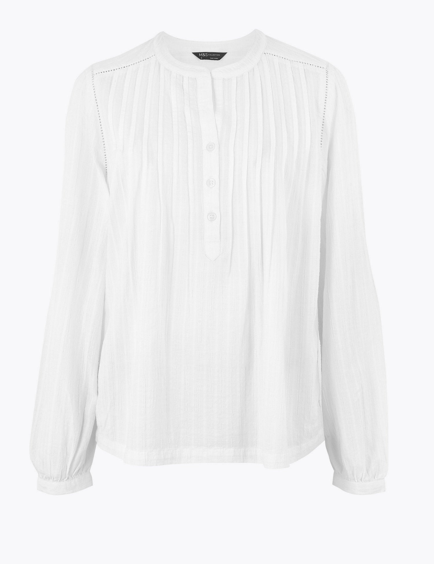 Cotton Pintuck Long Sleeve Blouse