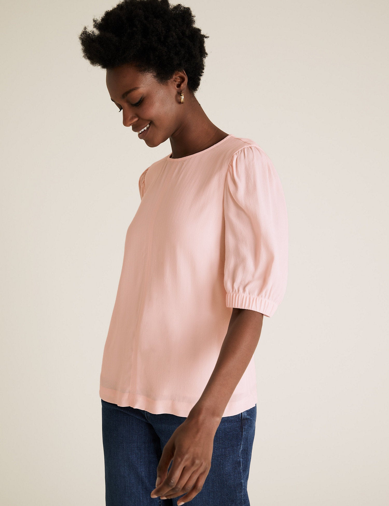 Round Neck Puff Sleeve Top