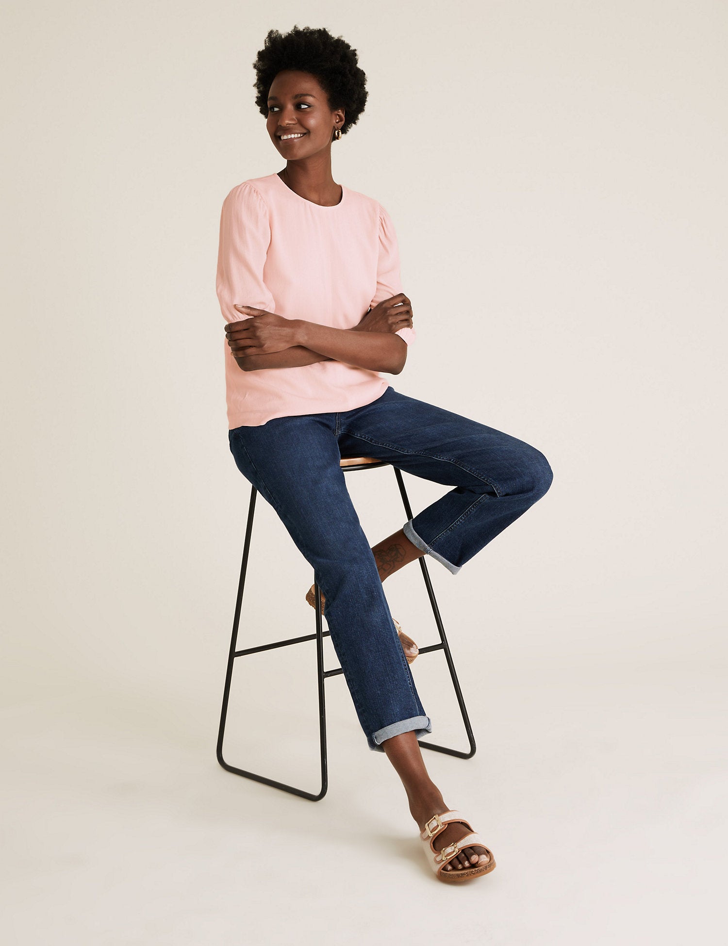 Round Neck Puff Sleeve Top