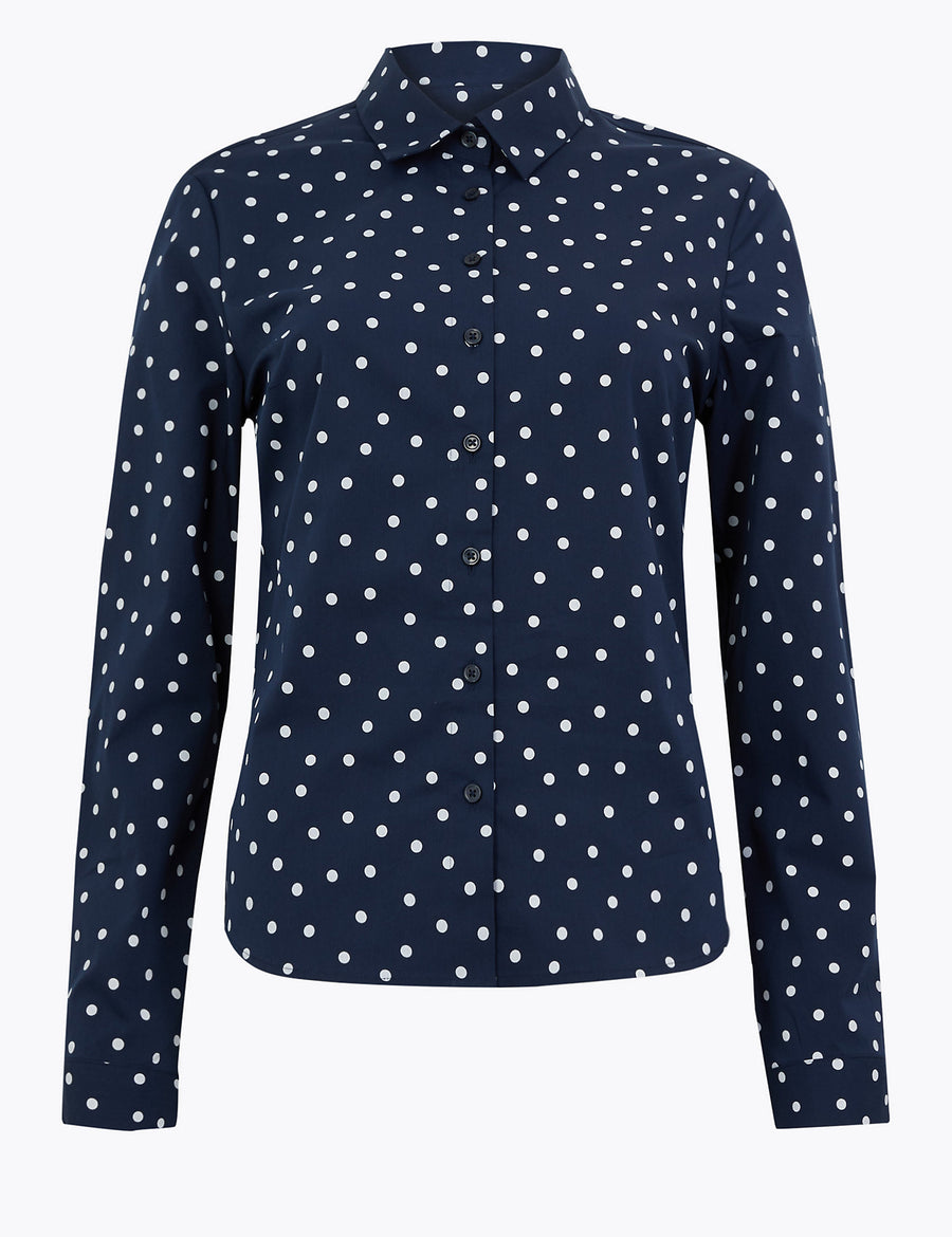 Cotton Rich Polka Dot Fitted Shirt