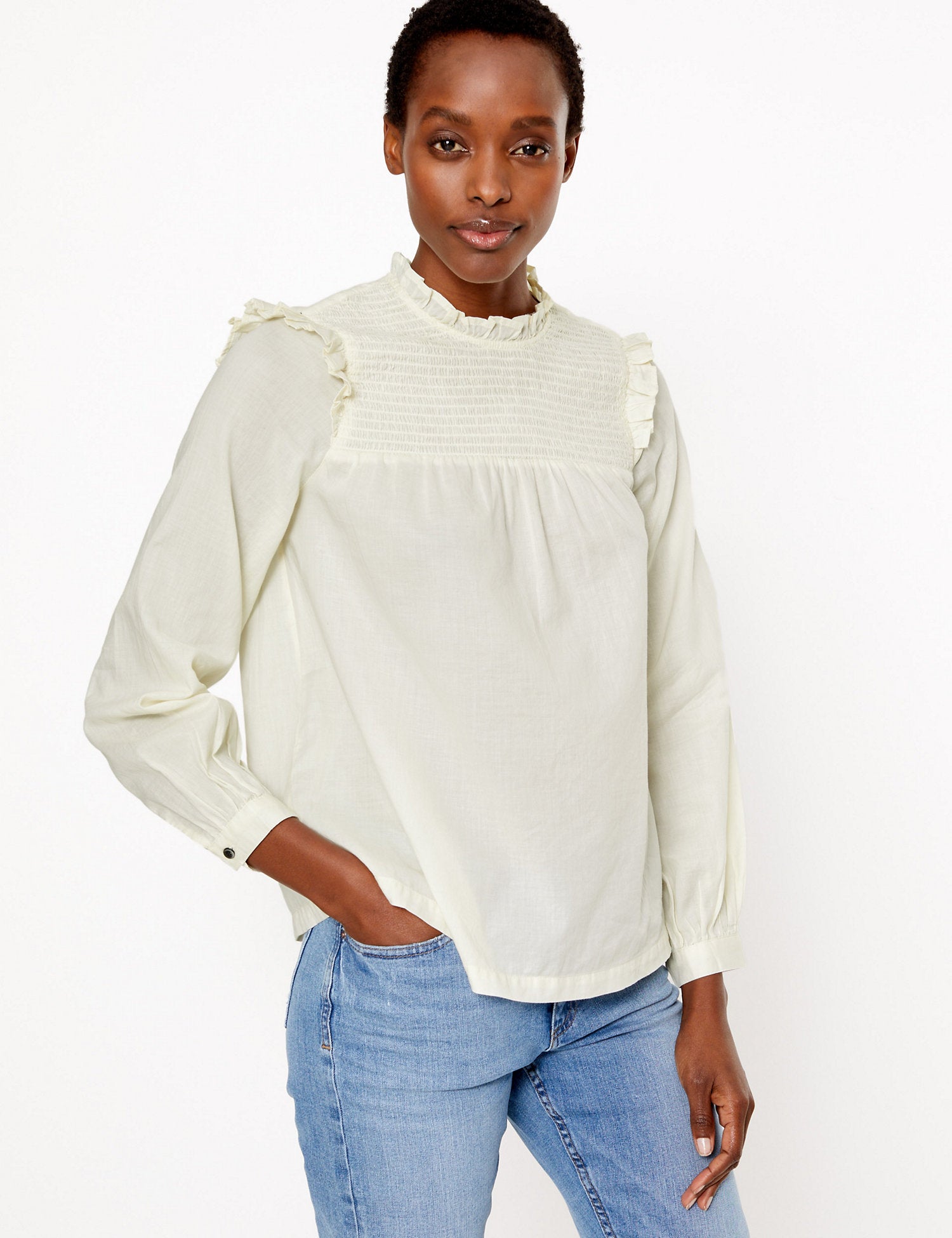 Pure Cotton High Neck Long Sleeve Blouse