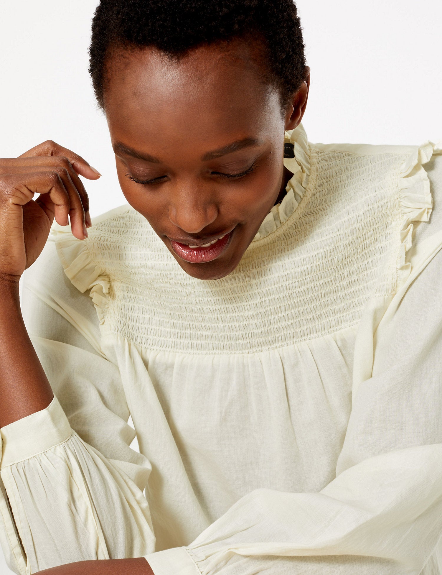 Pure Cotton High Neck Long Sleeve Blouse