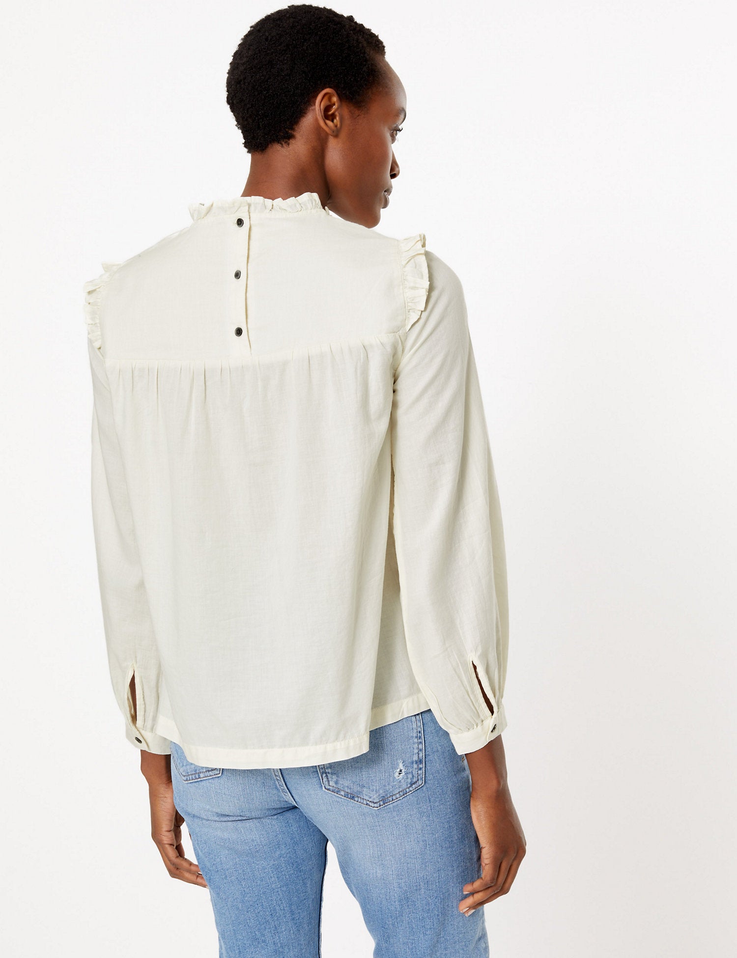 Pure Cotton High Neck Long Sleeve Blouse