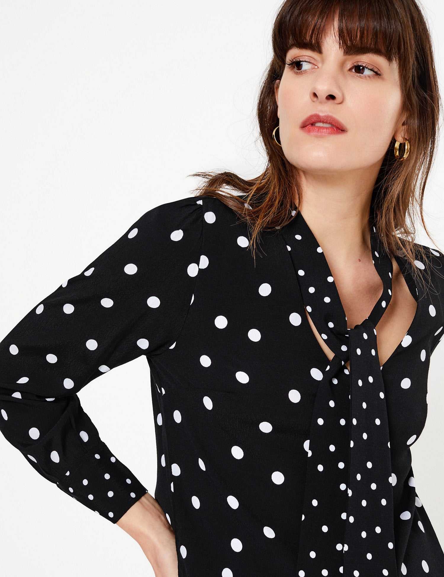 Polka Dot Tie Neck Blouse