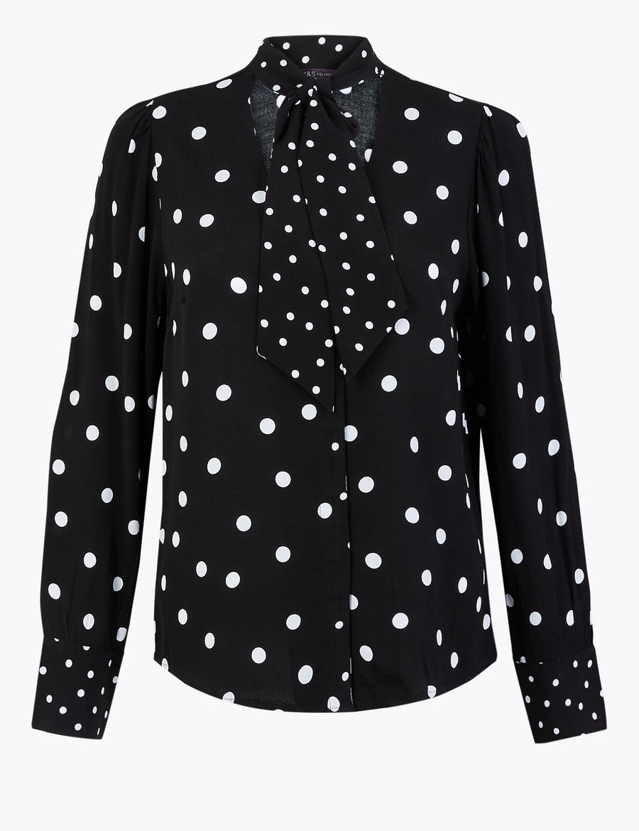 Polka Dot Tie Neck Blouse