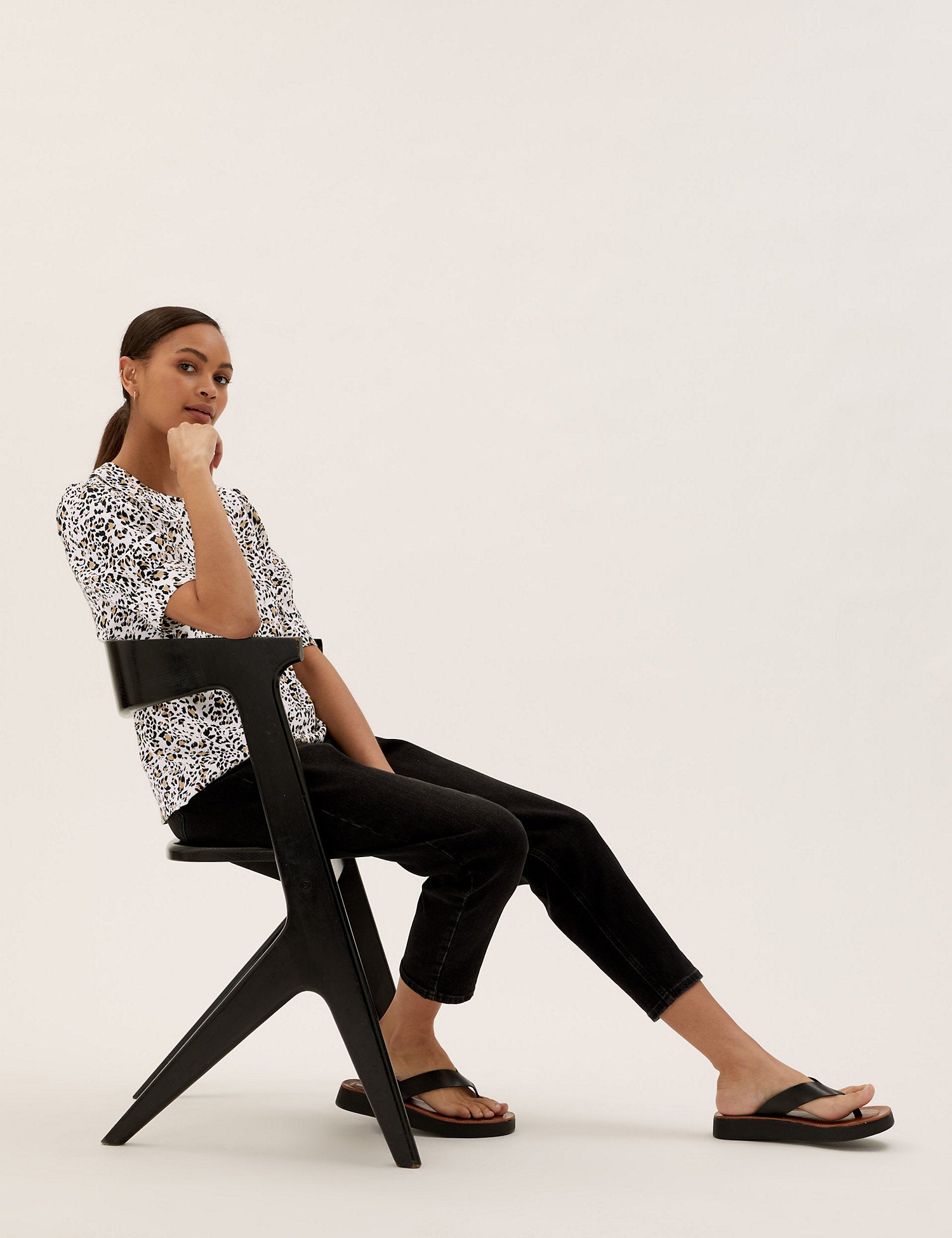 Animal Print Peter Pan Collar Top