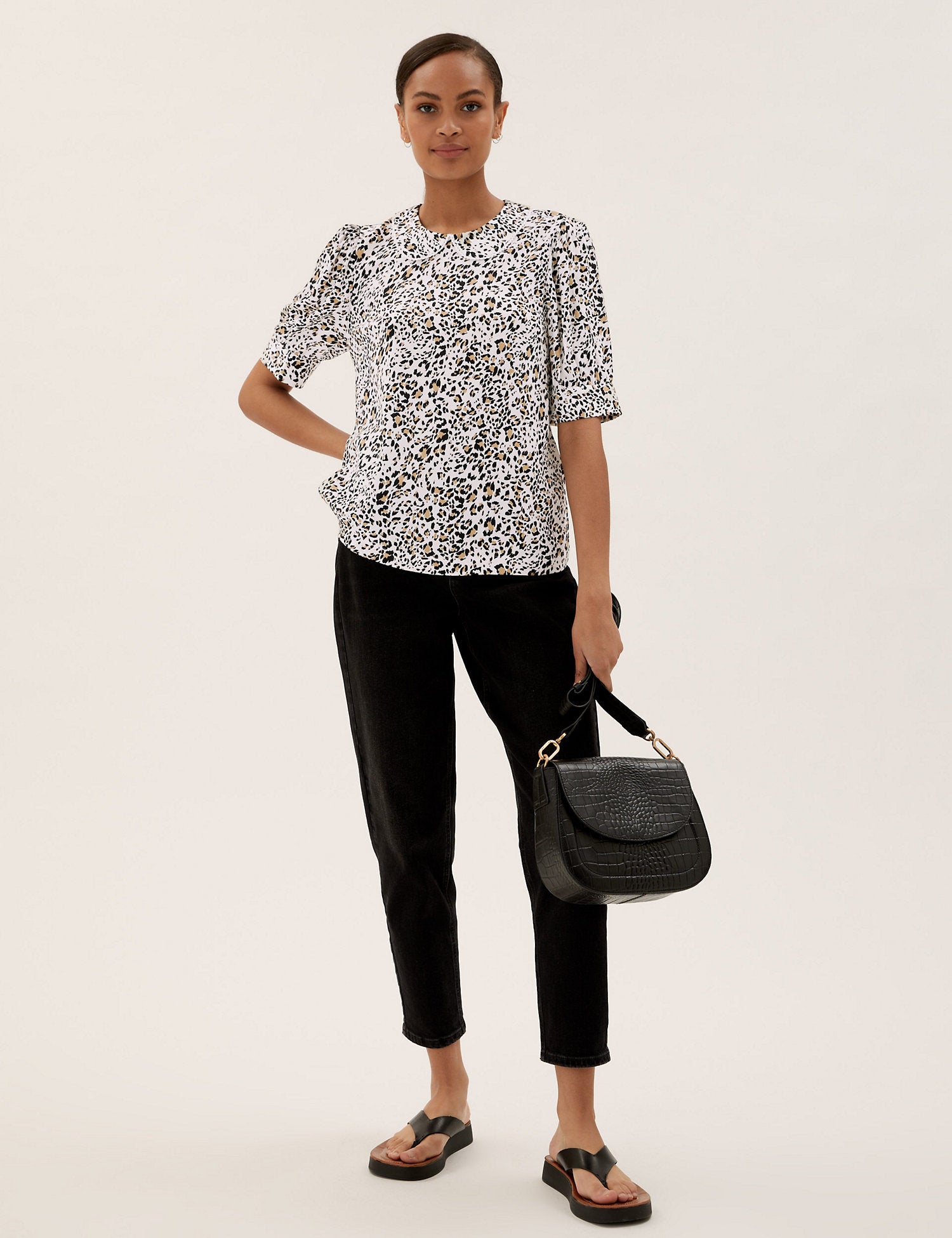 Animal Print Peter Pan Collar Top