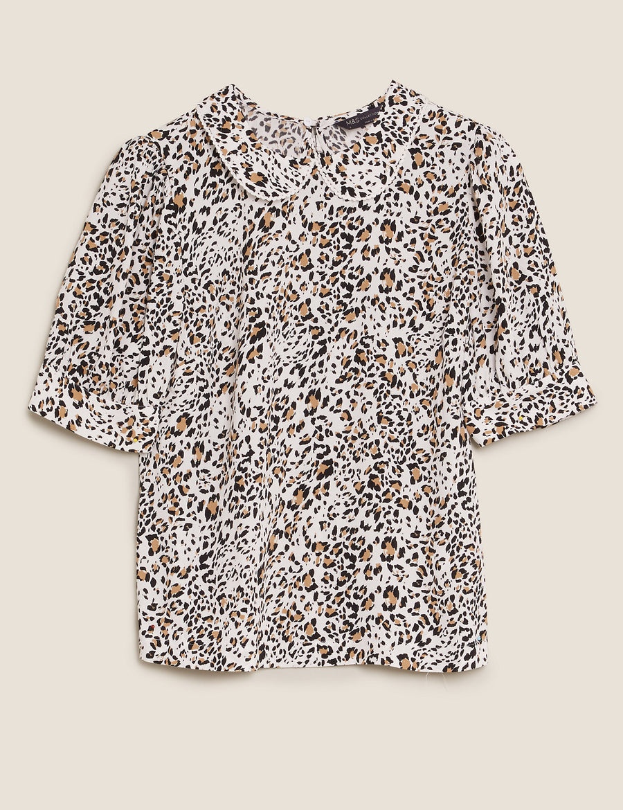 Animal Print Peter Pan Collar Top