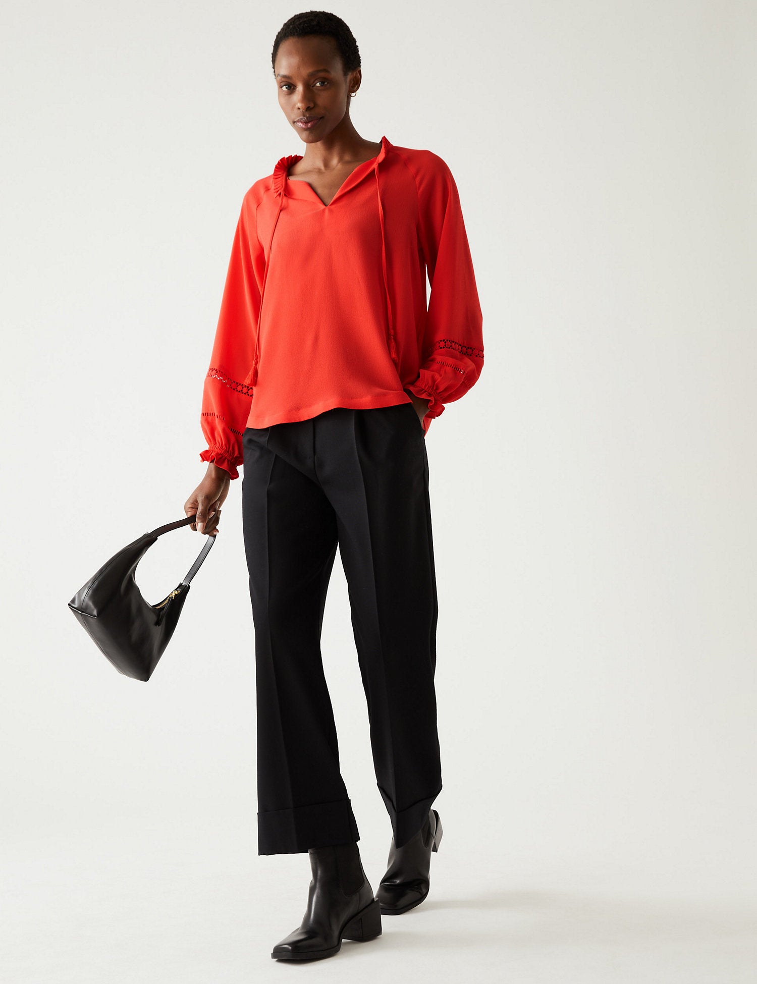 Frill V-Neck Popover Blouse