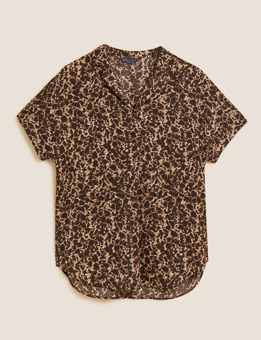 Animal Print Short Sleeve Popover Blouse