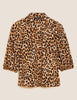 Animal Print Collared Puff Sleeve Shirt