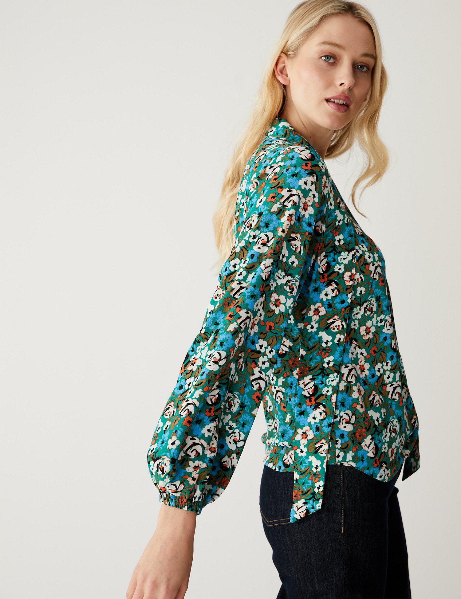 Printed Tie Neck Blouse