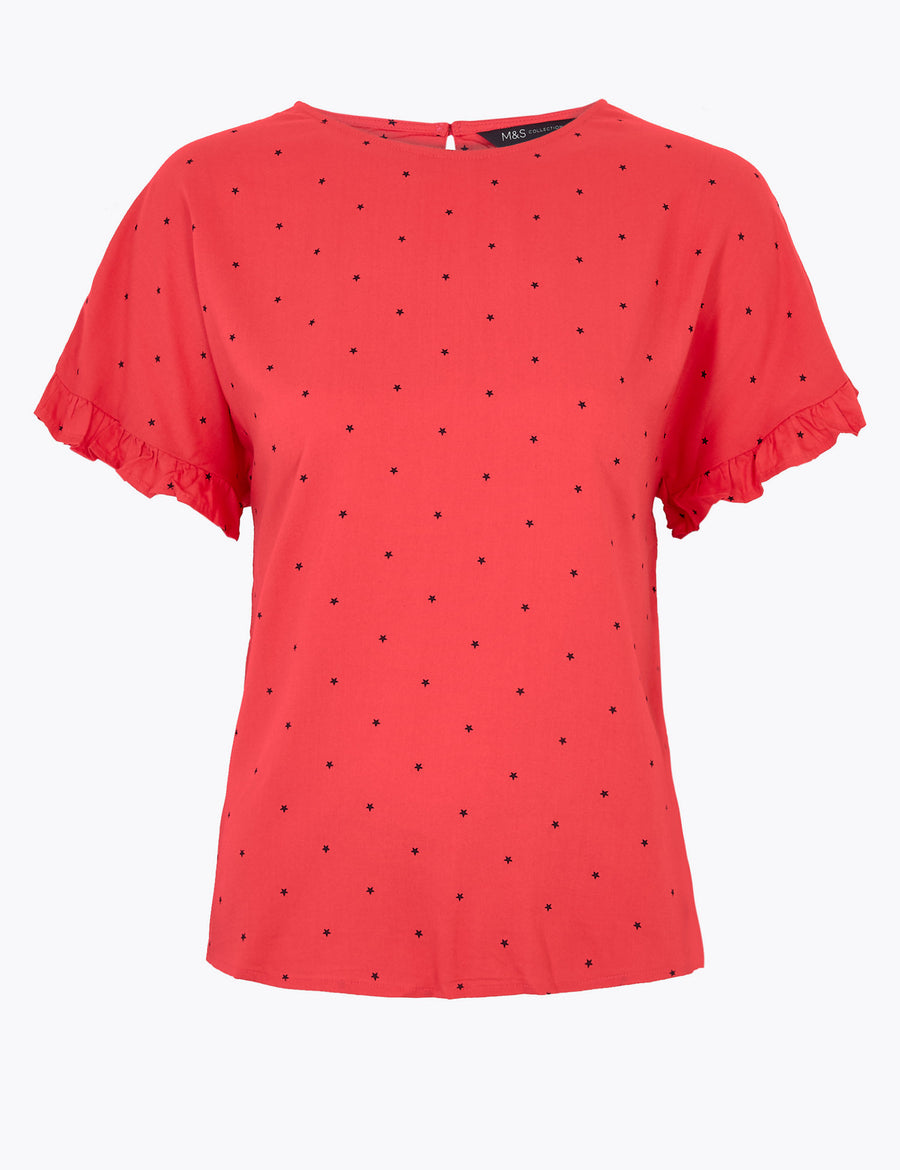 Printed Short Sleeve Blouse