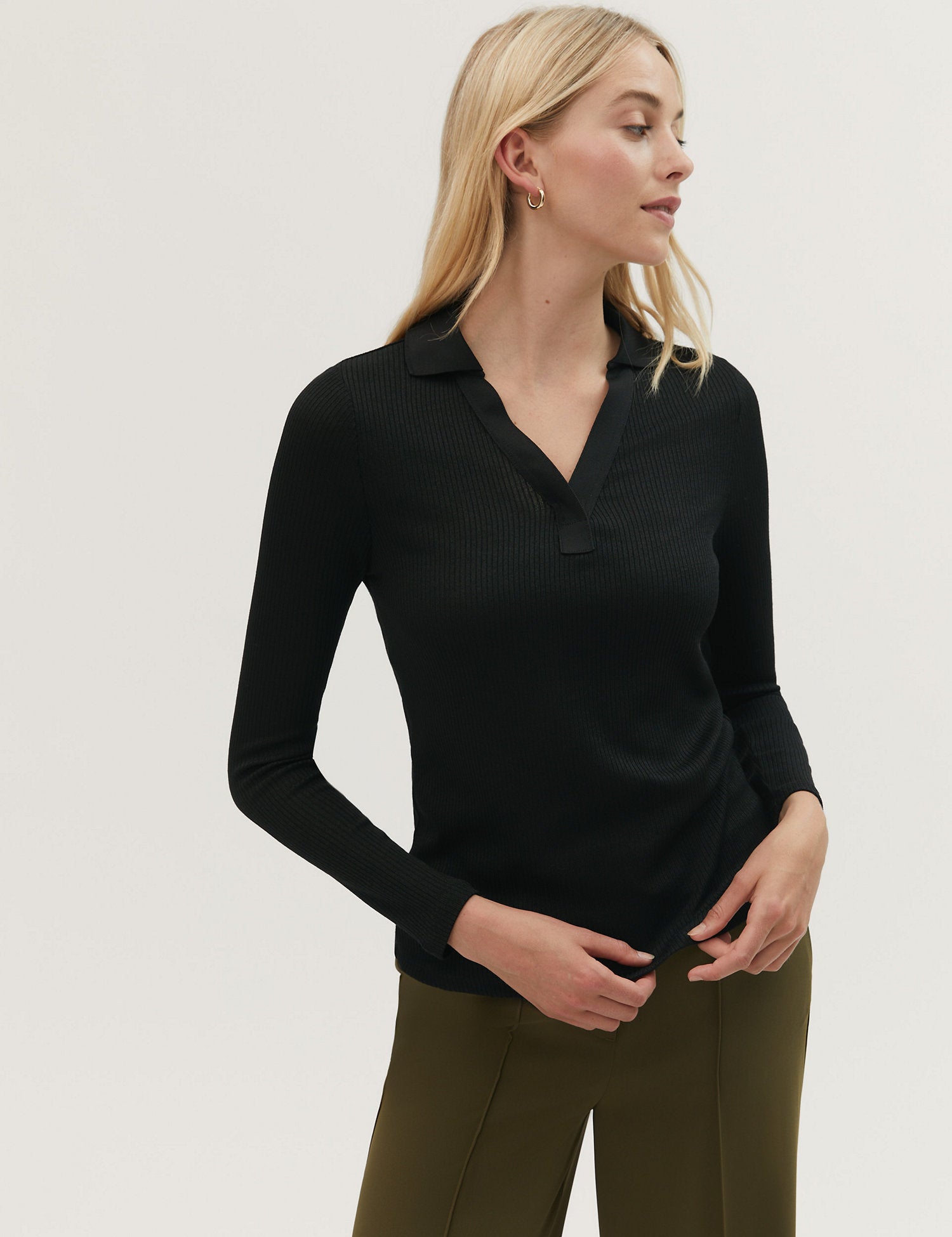Jersey Ribbed Collared Regular Fit Top