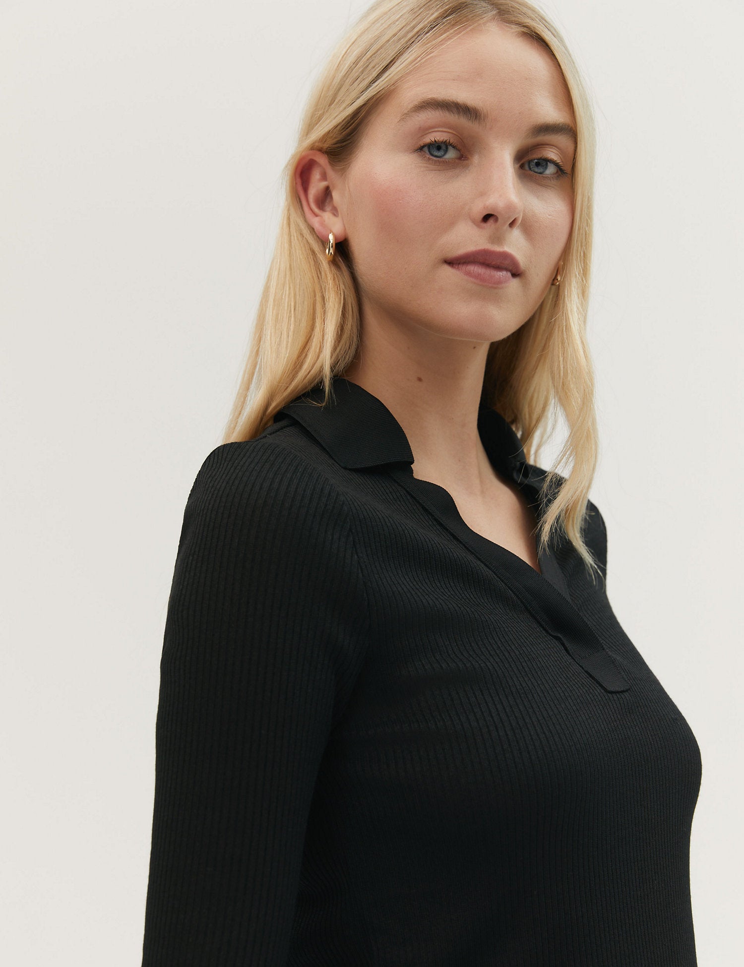 Jersey Ribbed Collared Regular Fit Top