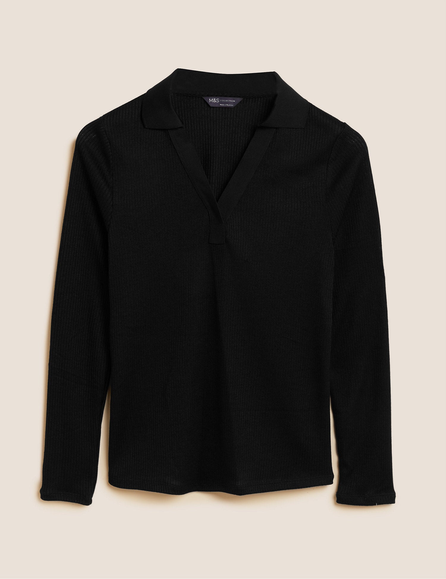 Jersey Ribbed Collared Regular Fit Top