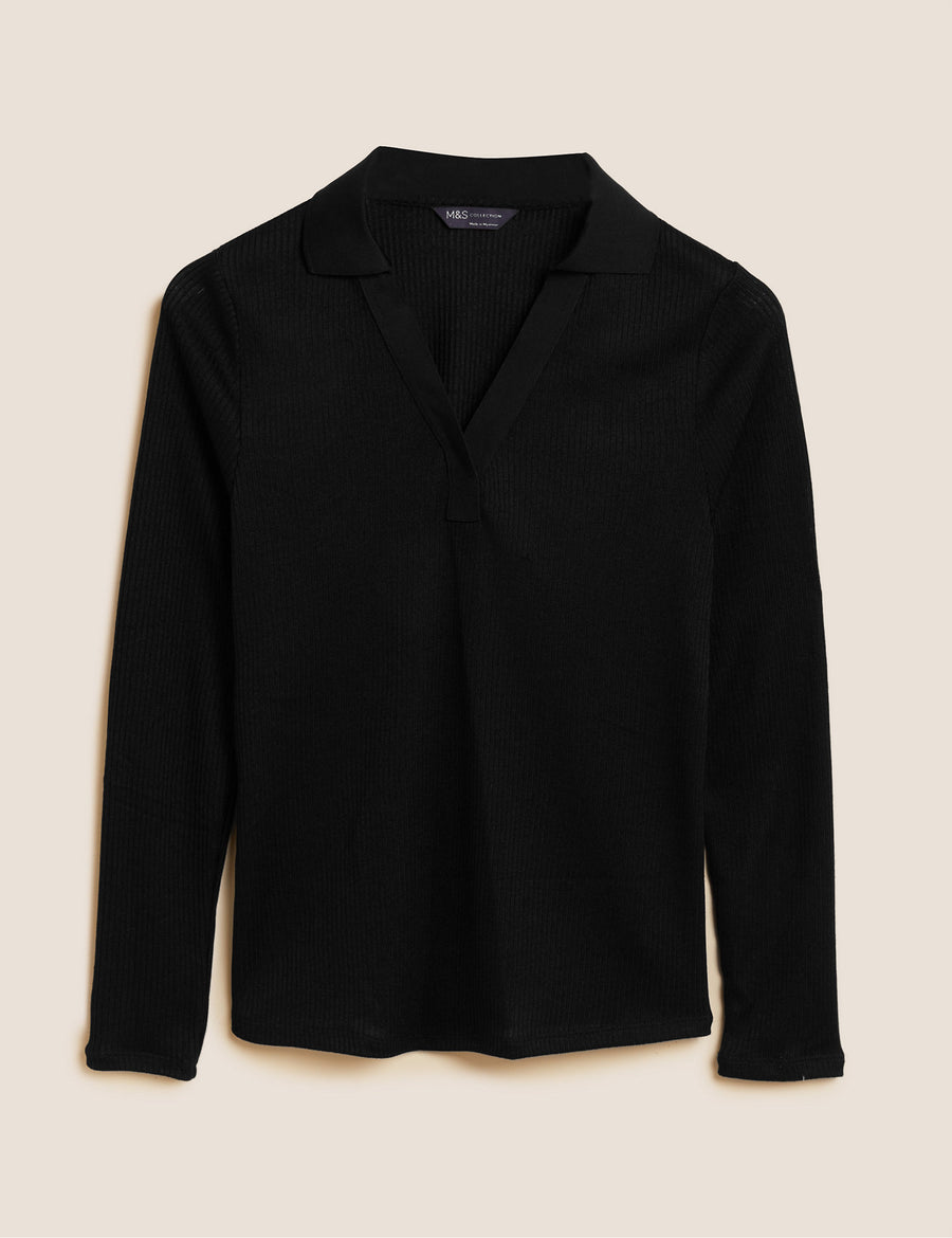 Jersey Ribbed Collared Regular Fit Top