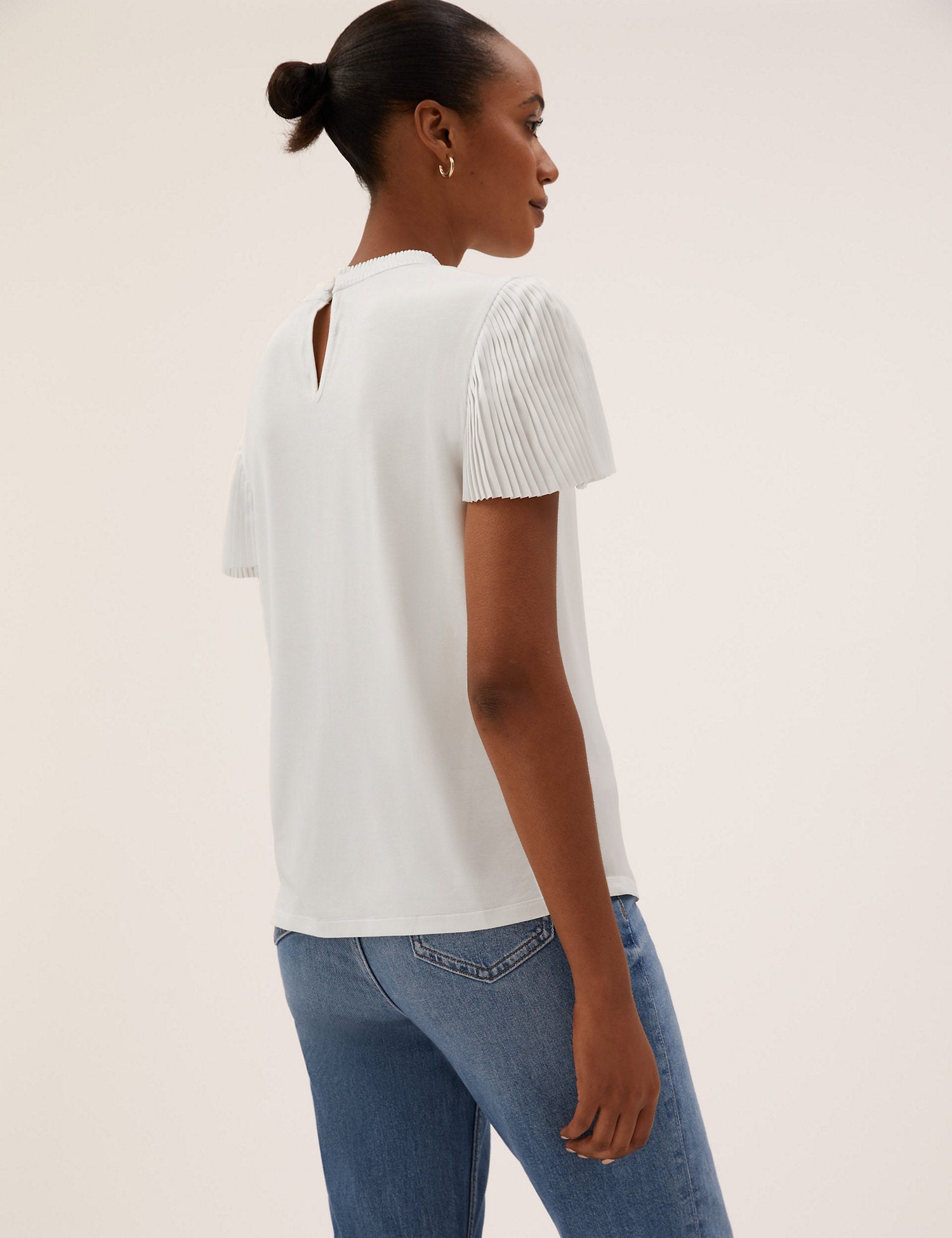 Jersey Plisse High Neck Regular Fit Top