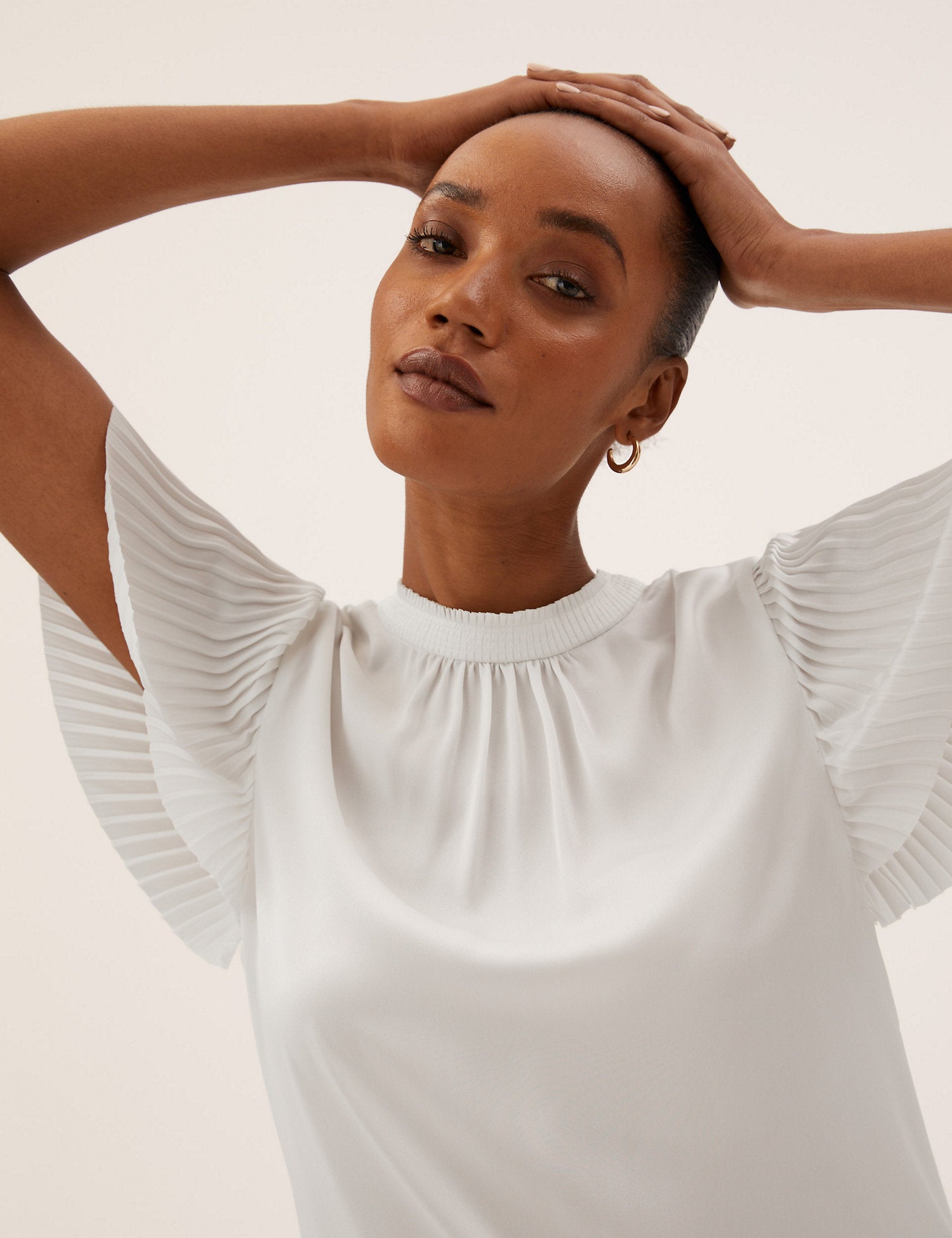Jersey Plisse High Neck Regular Fit Top