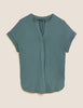 Jersey V-Neck Short Sleeve Popover Blouse