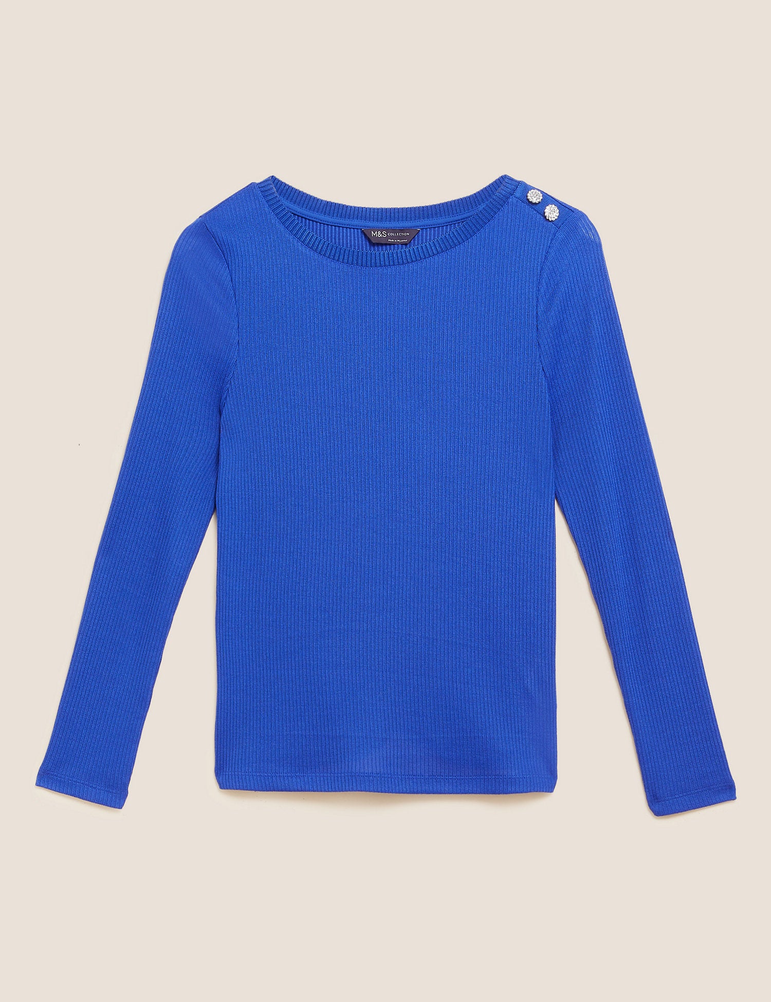 Ribbed Slash Neck Fitted Top
