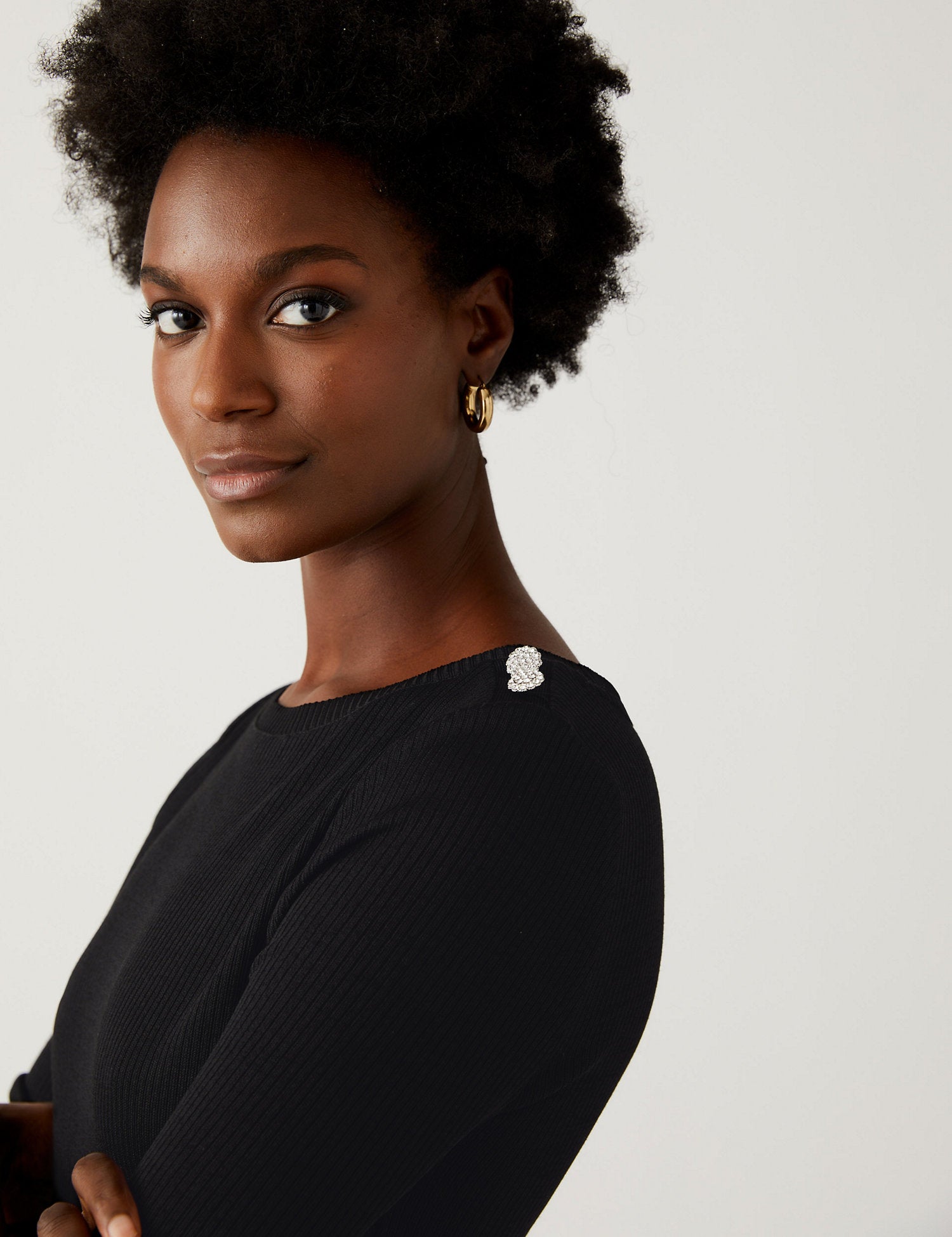Ribbed Slash Neck Fitted Top
