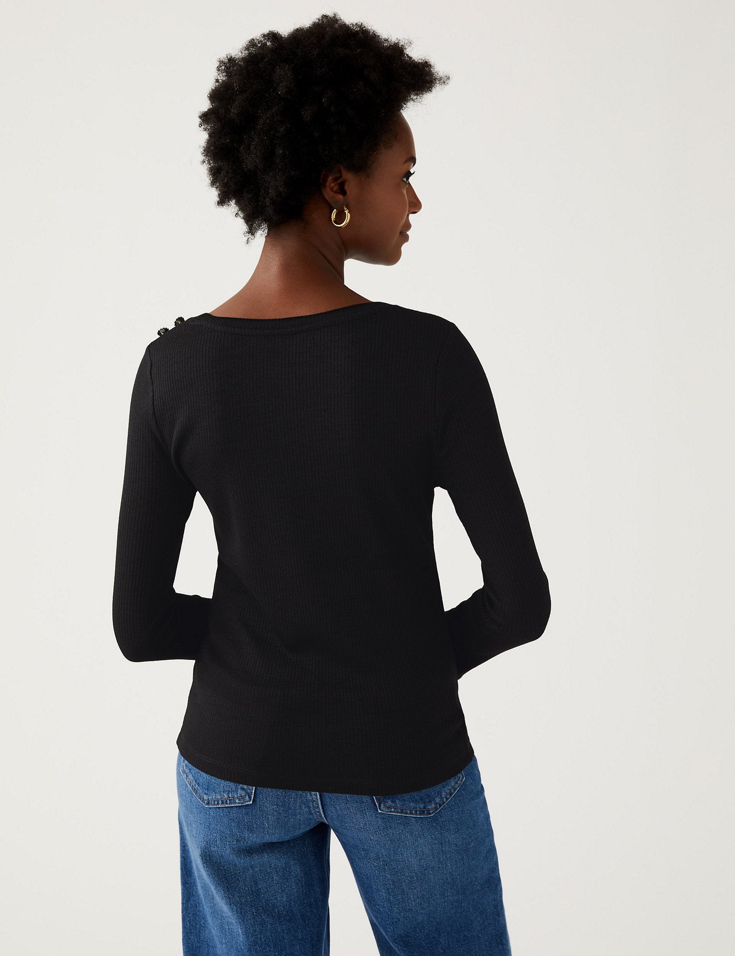 Ribbed Slash Neck Fitted Top