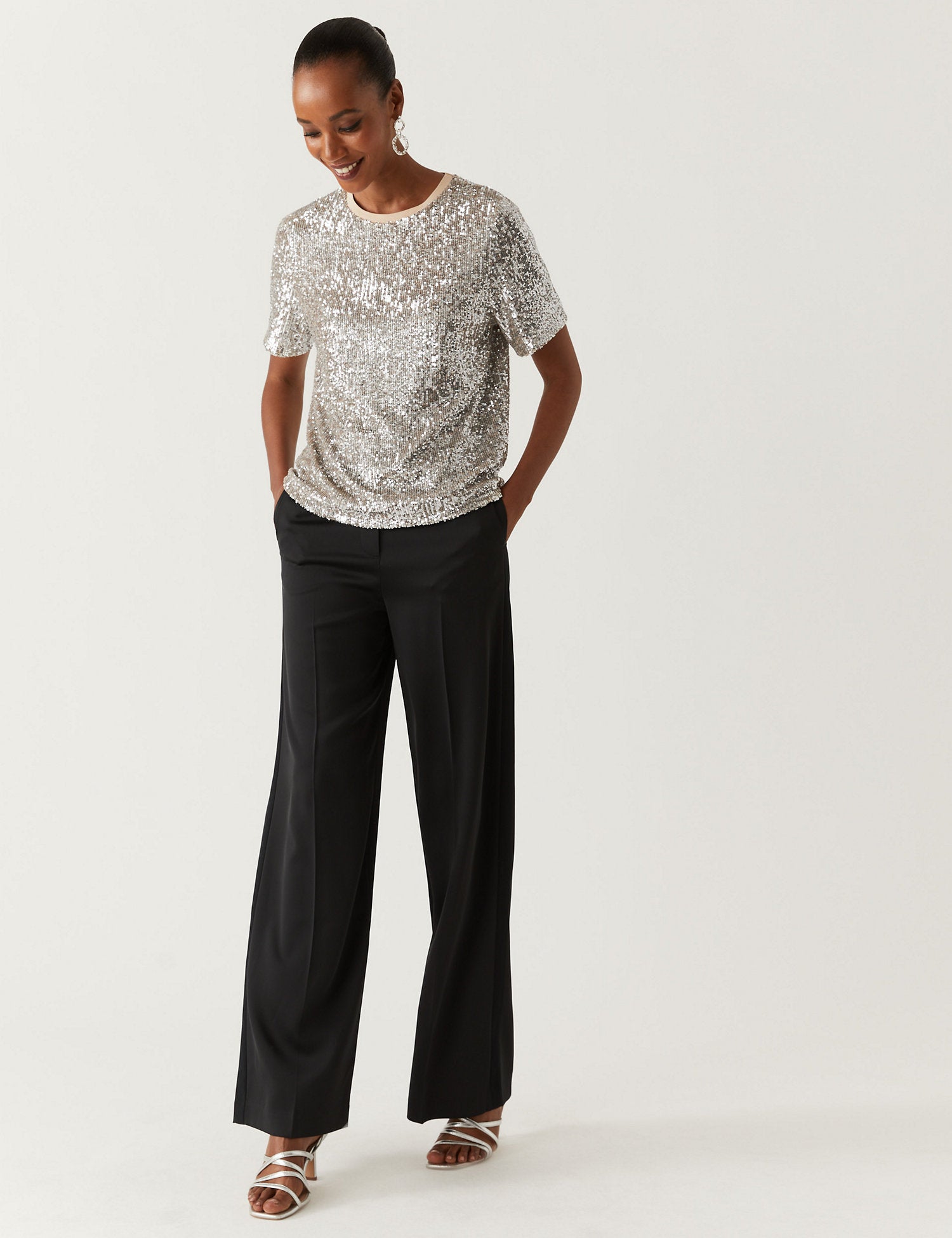 Sequin Round Neck Regular Fit Top