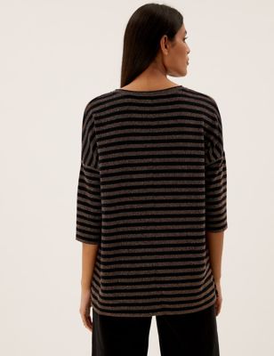 Sparkly Striped Regular Fit 3/4 Sleeve Top