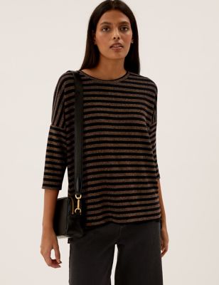 Sparkly Striped Regular Fit 3/4 Sleeve Top