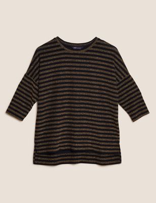 Sparkly Striped Regular Fit 3/4 Sleeve Top