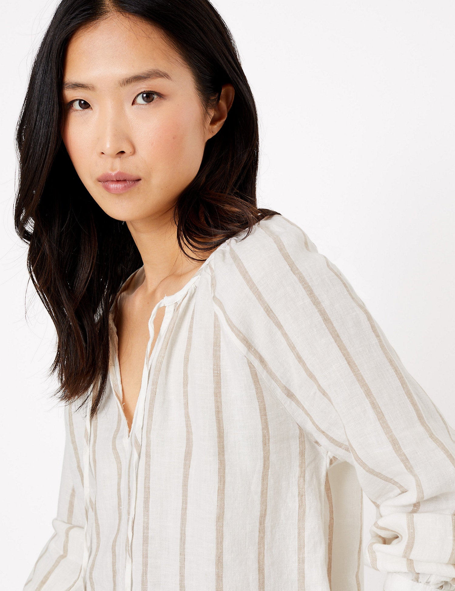 Pure Linen Striped Long Sleeve Blouse