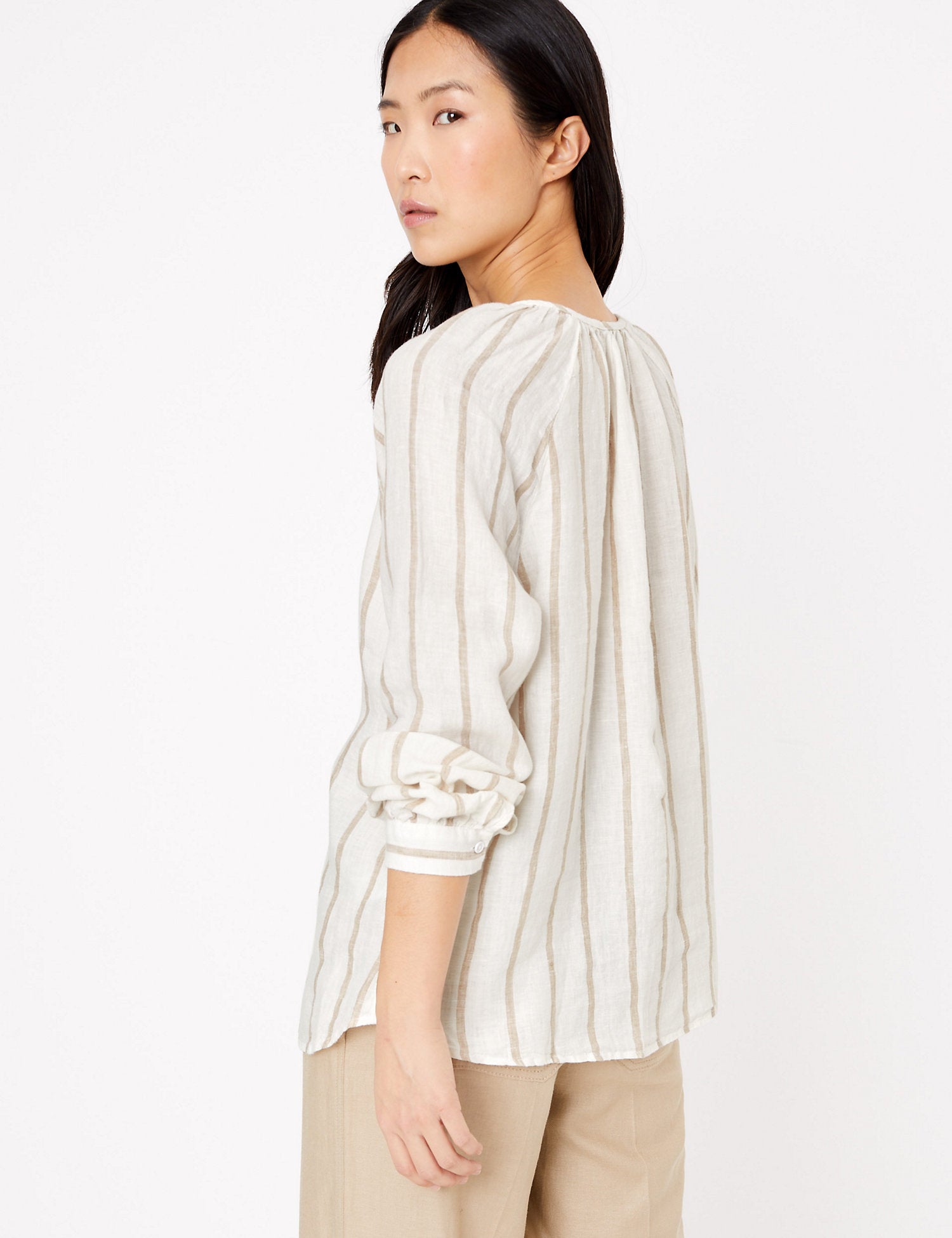 Pure Linen Striped Long Sleeve Blouse