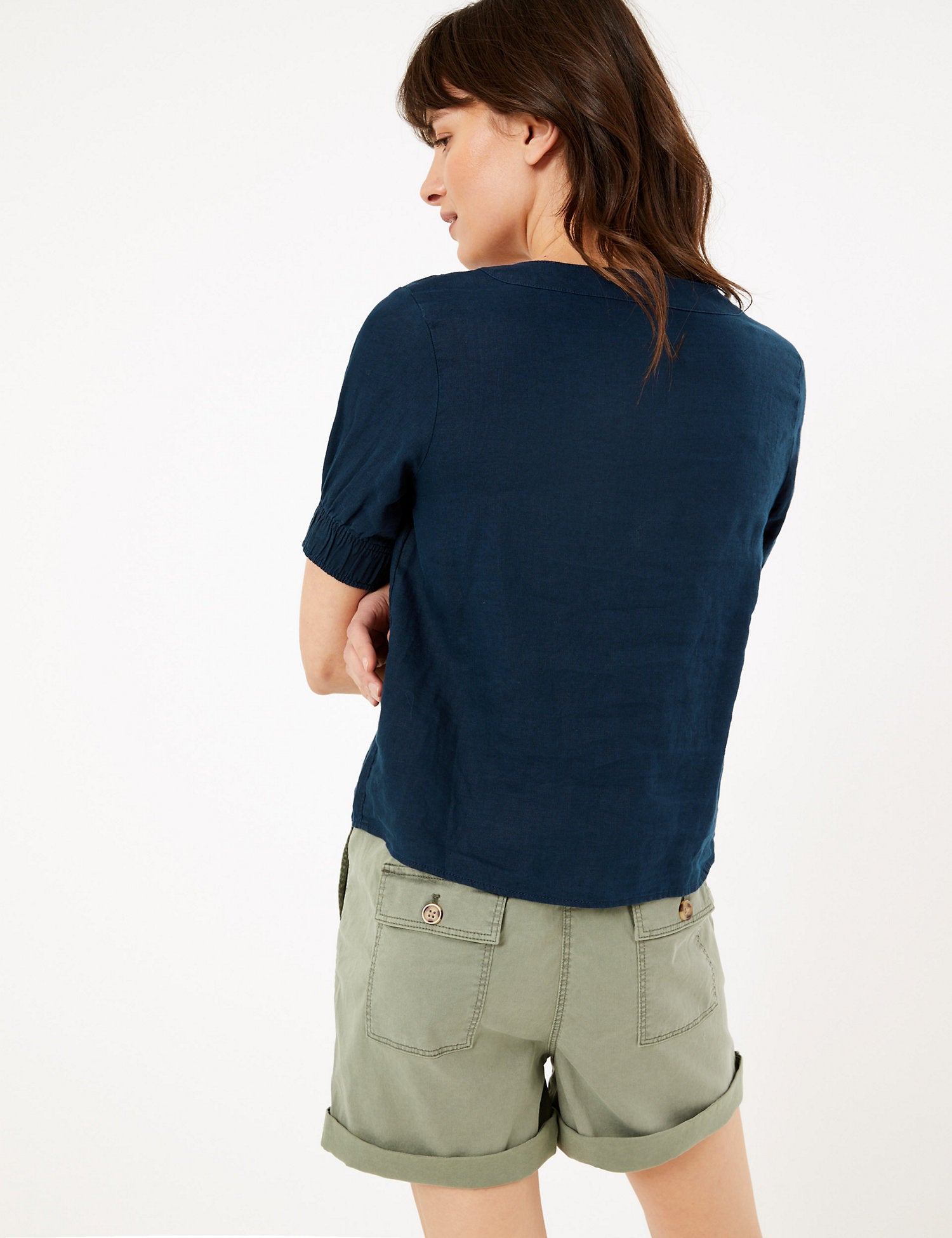 Pure Linen Square Neck Button Detail Blouse