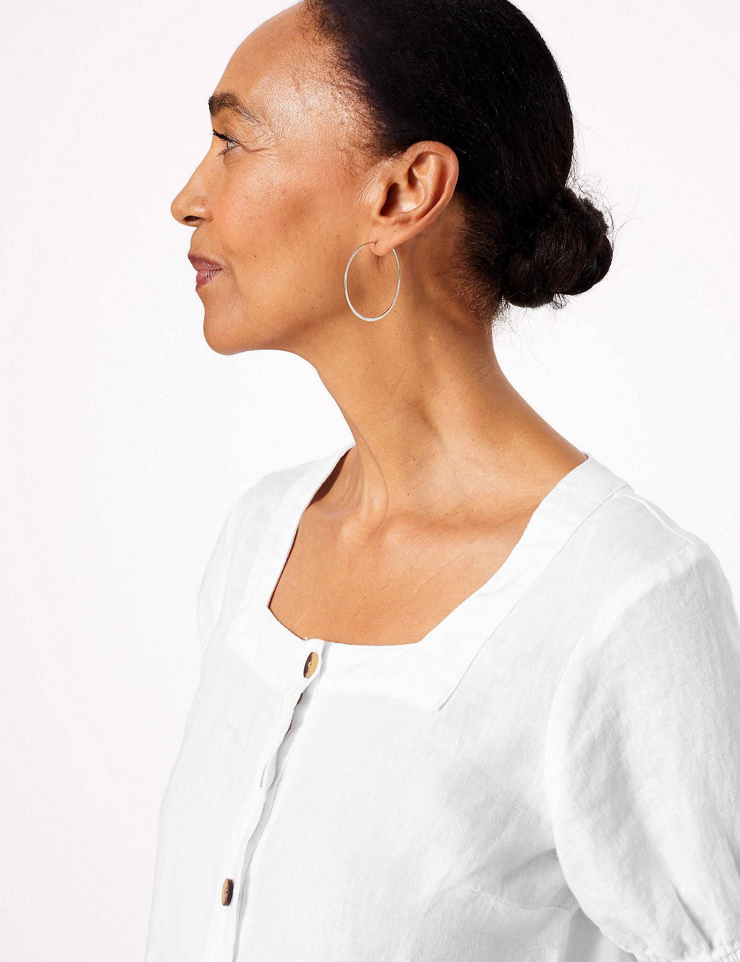 Pure Linen Square Neck Button Detail Blouse