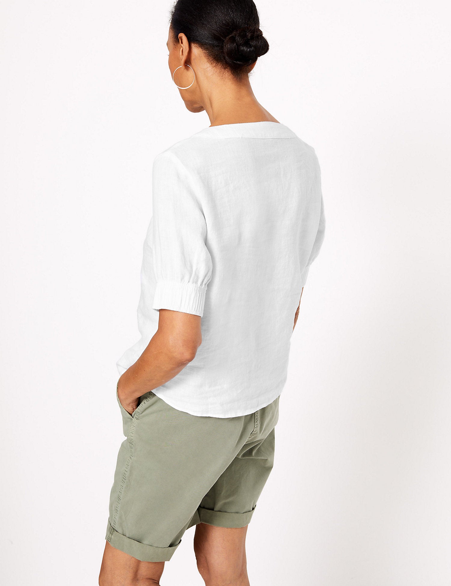 Pure Linen Square Neck Button Detail Blouse
