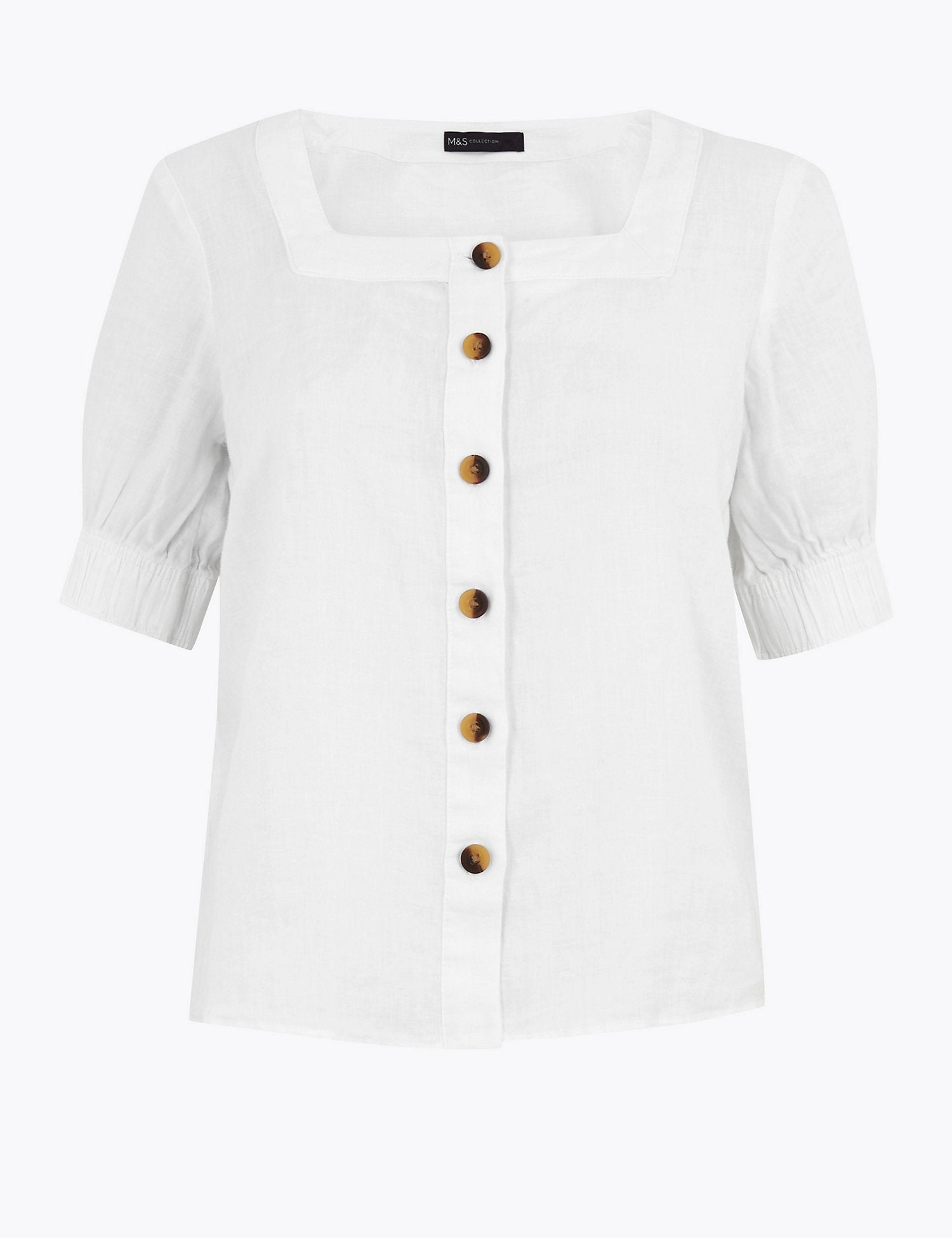 Pure Linen Square Neck Button Detail Blouse