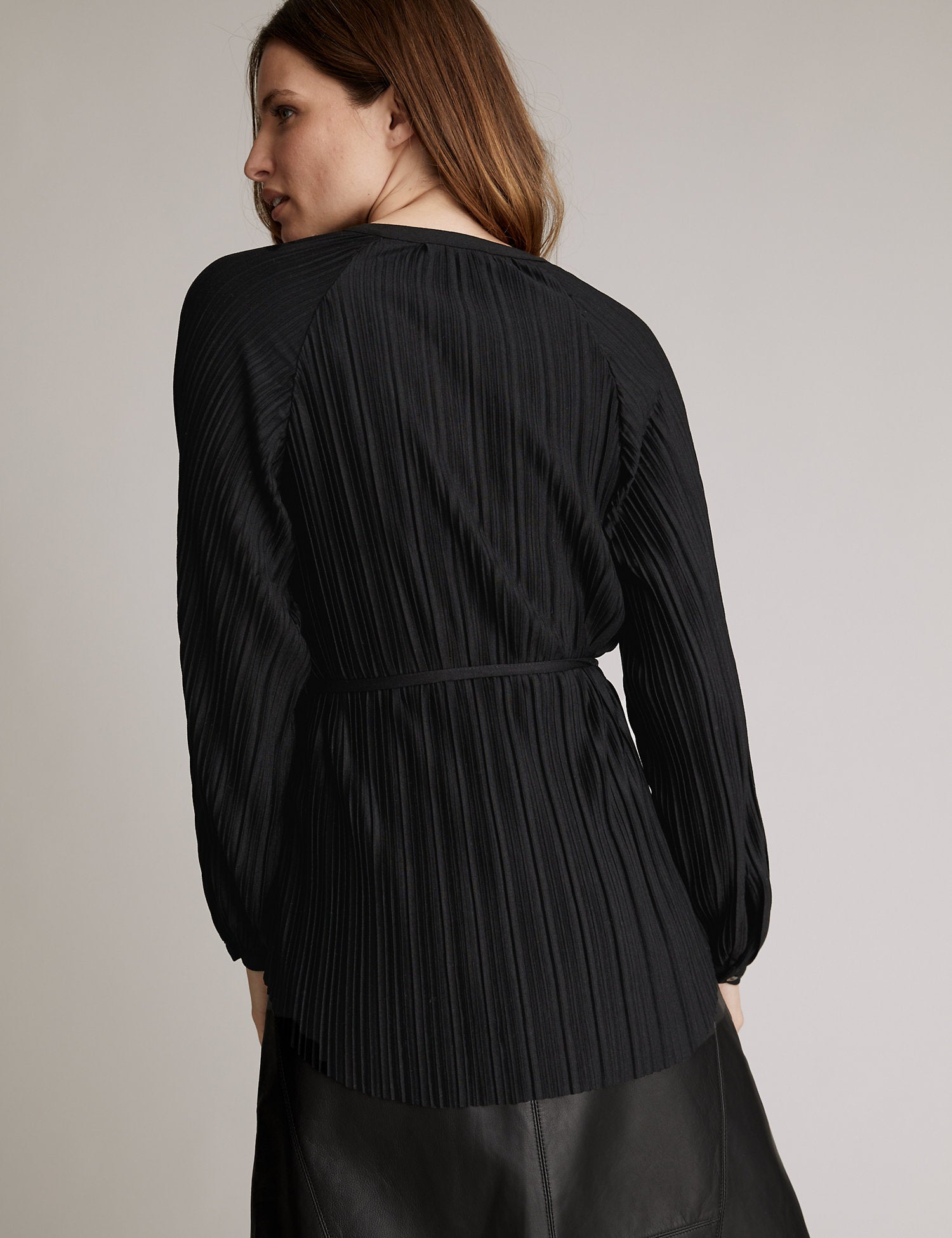 Plisse Button Through Tie Waist Blouse