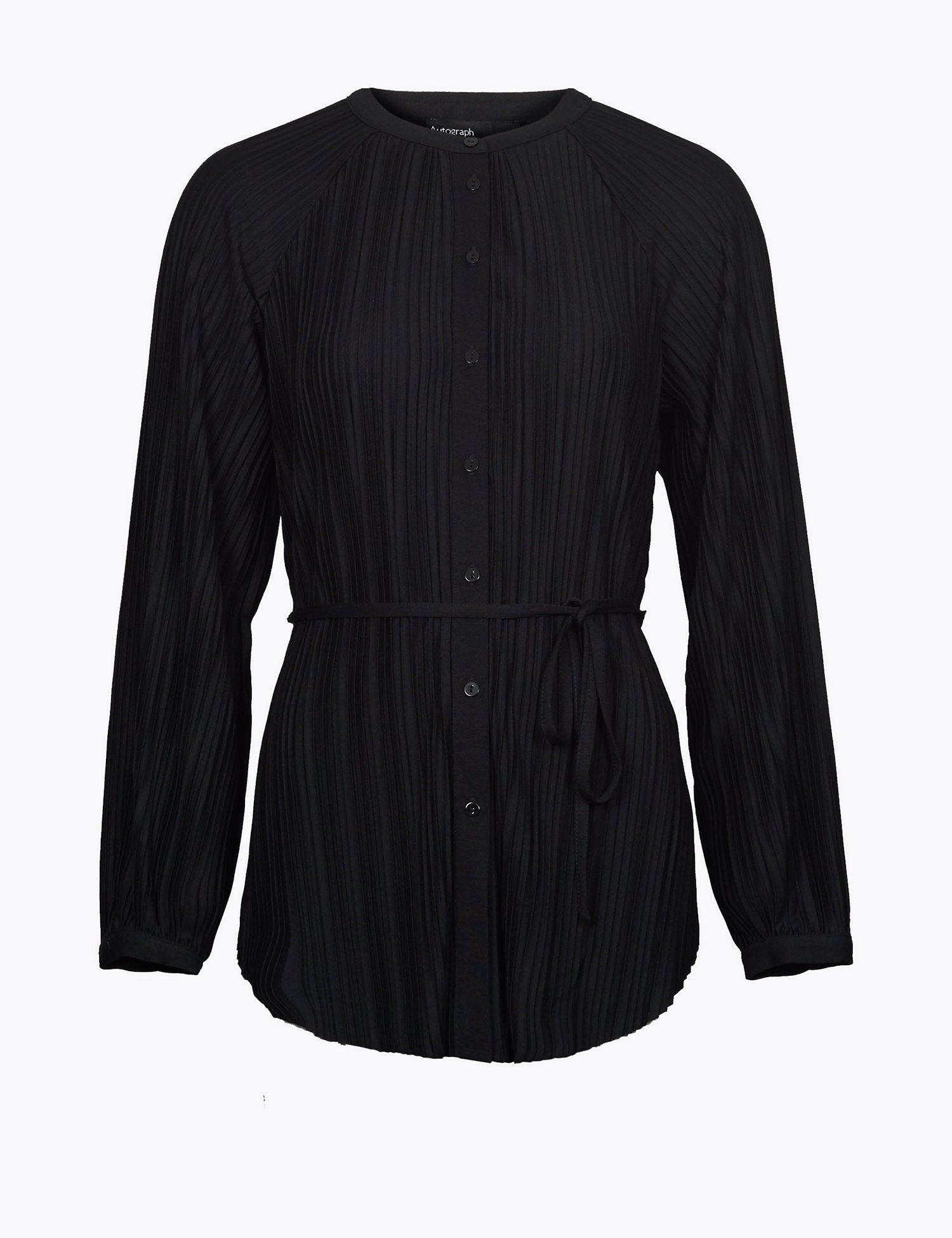 Plisse Button Through Tie Waist Blouse