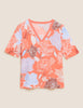 Cupro Rich Floral V-Neck Popover Blouse