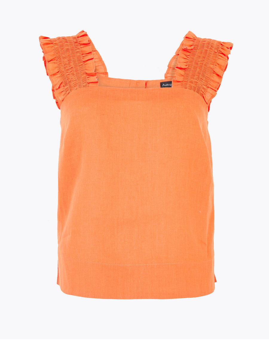 Pure Linen Frill Detail Camisole Top
