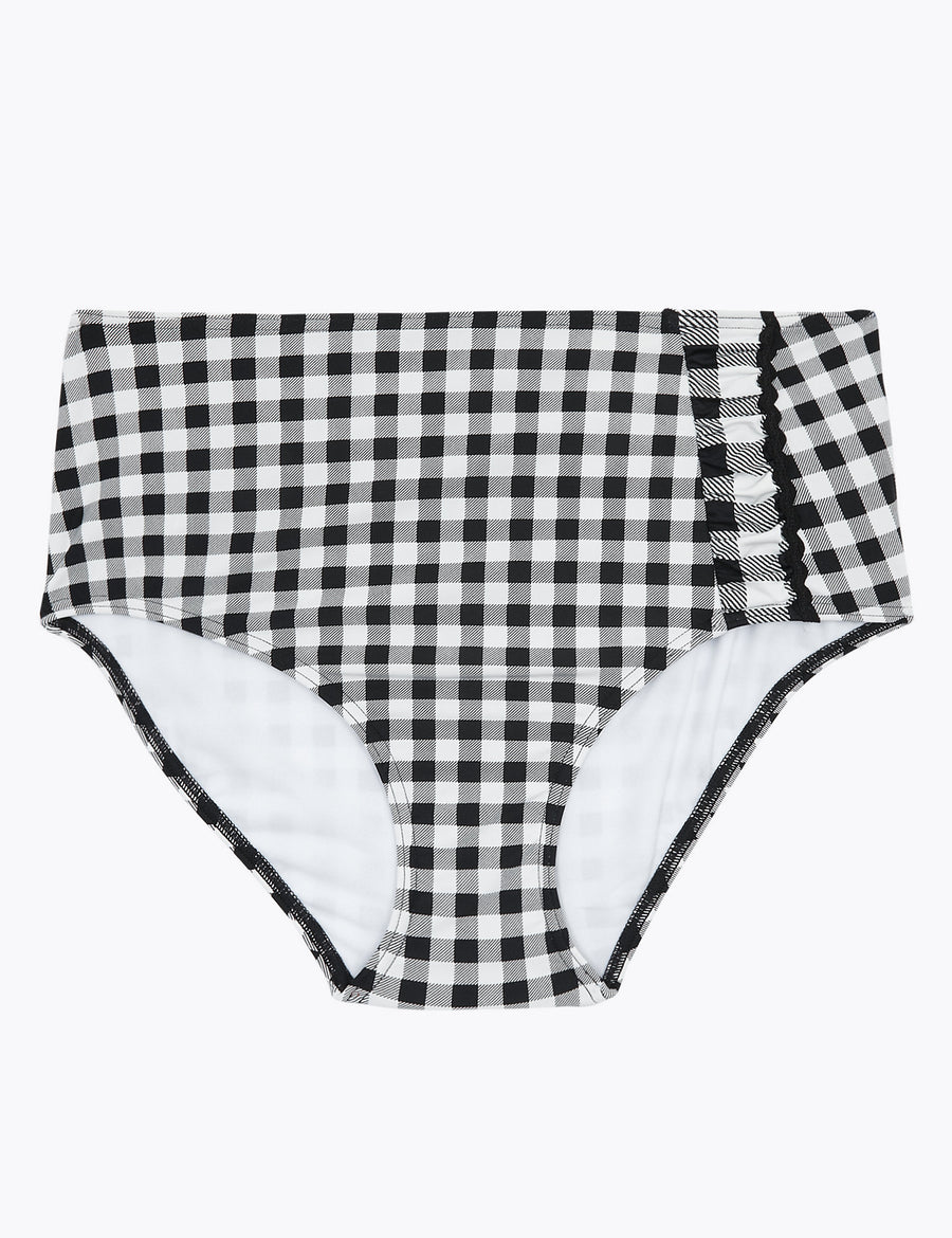 Gingham Ruffle High Waisted Bikini Bottoms