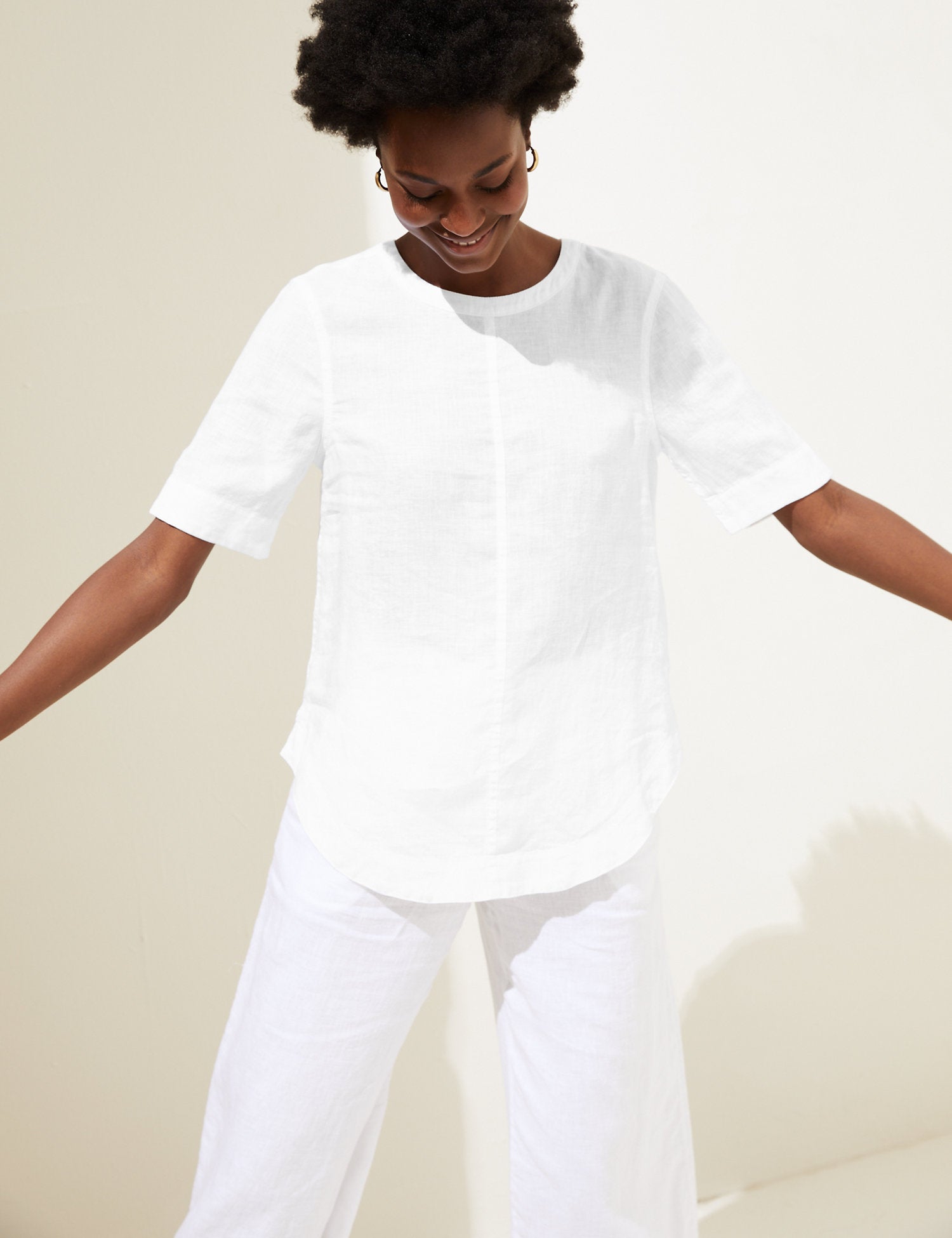 Pure Linen Round Neck Short Sleeve Boxy Top