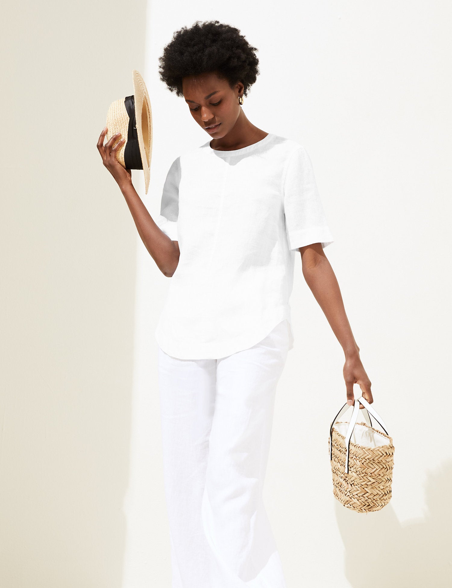 Pure Linen Round Neck Short Sleeve Boxy Top