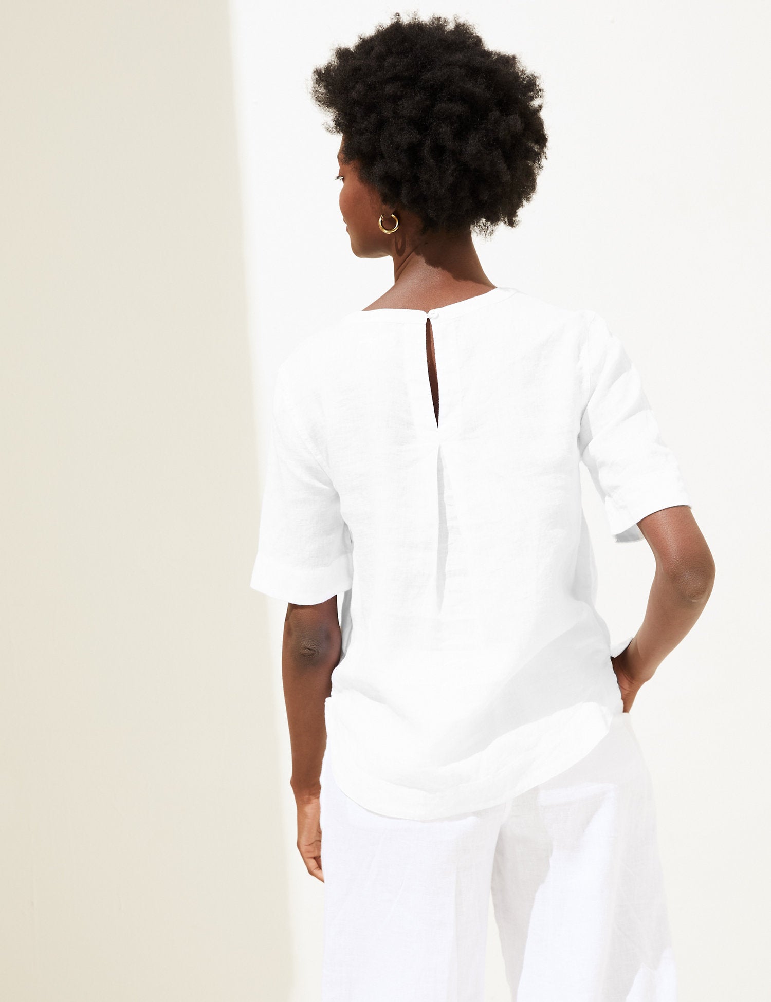 Pure Linen Round Neck Short Sleeve Boxy Top