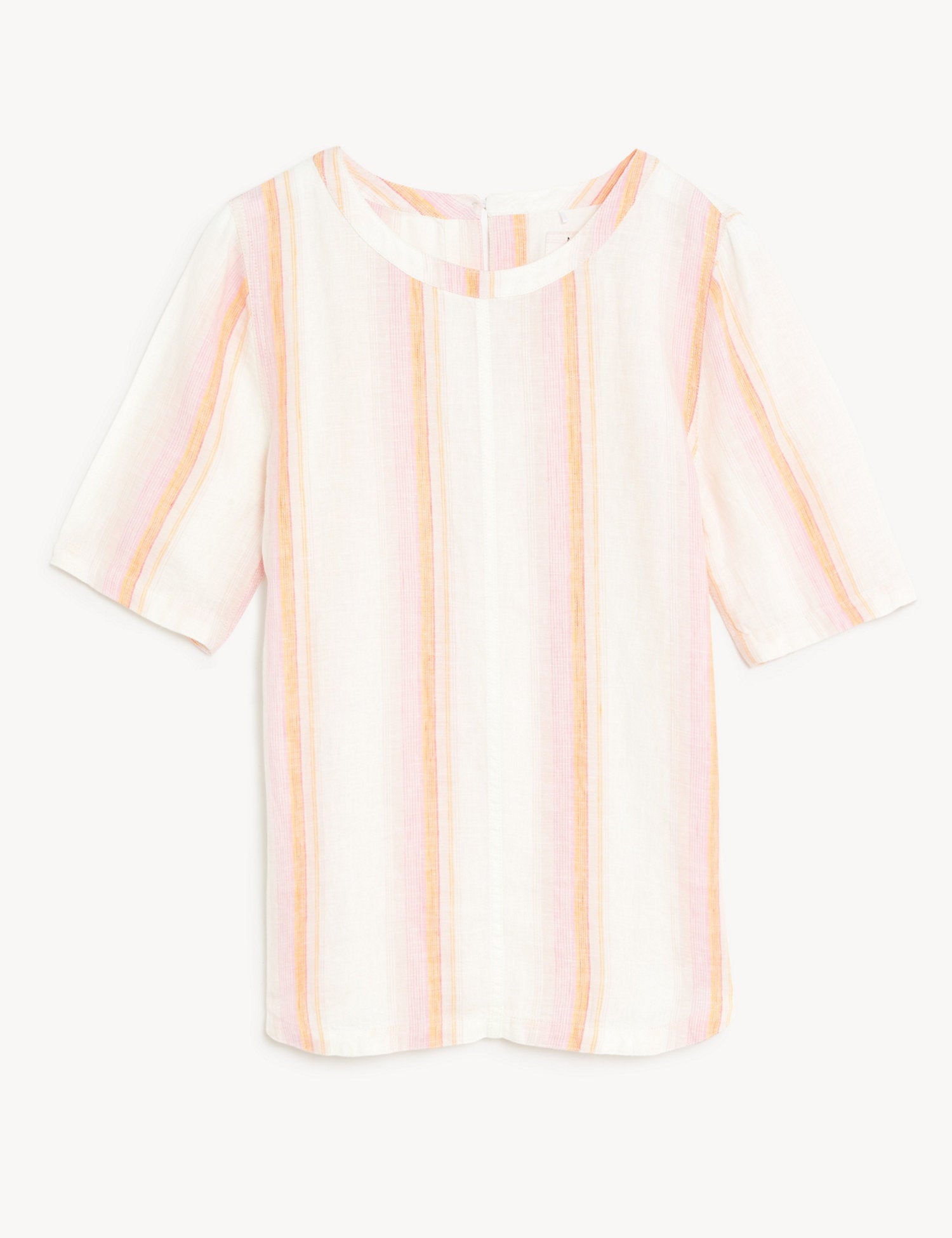Pure Linen Striped Round Neck Top