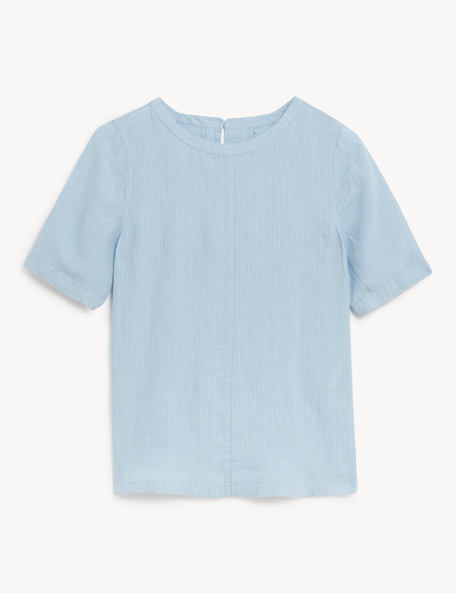 Pure Linen Striped Round Neck Top
