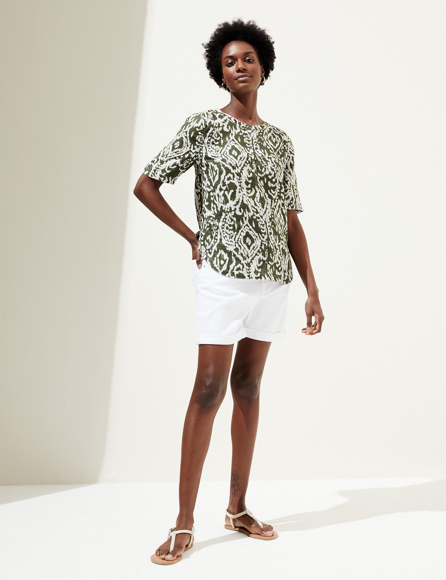 Pure Linen Printed Round Neck T-Shirt
